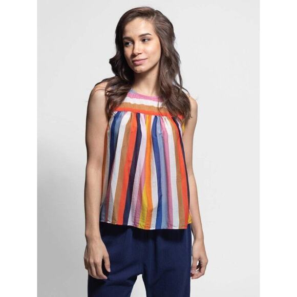XIRENA Sz S Small Tyler Tank Top Rainbow Stripe NWT Button Back Cotton Silk - Picture 1 of 11